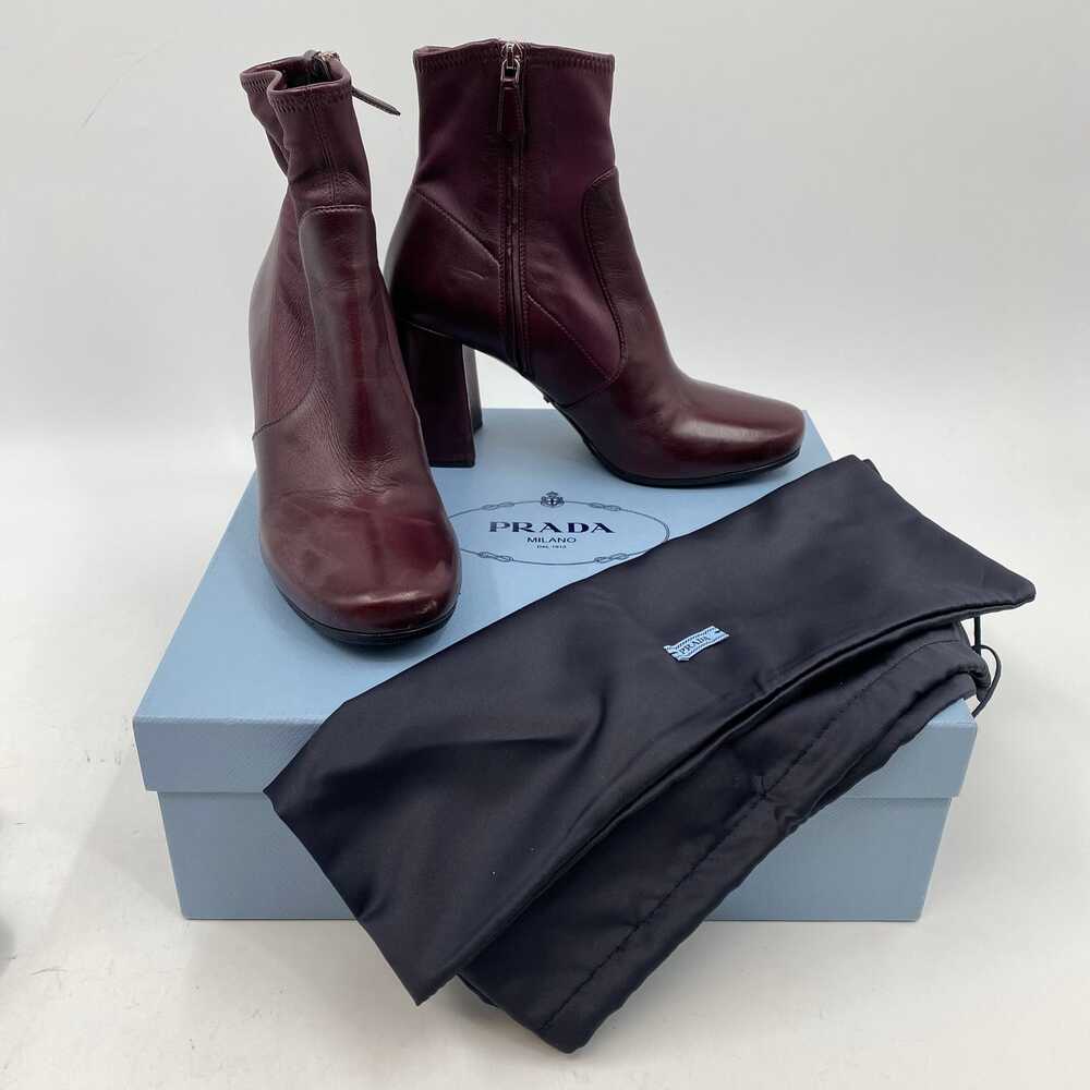 Prada Wine Red Leather Heeled Ankle Boots | Size 38.5 EU - Picture 2 of 12